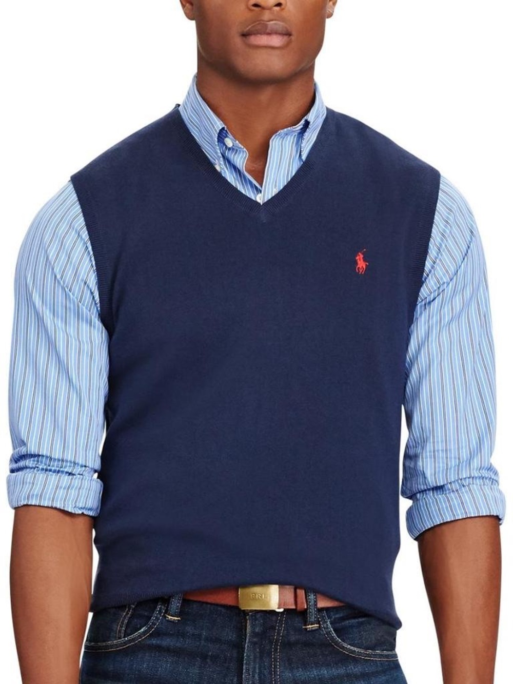 Polo by Ralph Lauren Vintage Navy V-Neck Cotton Sweater Vest Red Polo Pony Smal